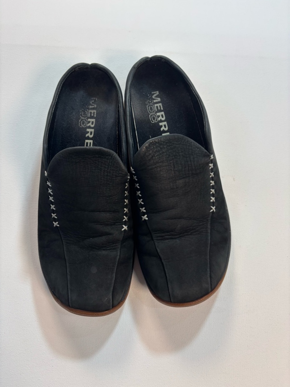 Merrell Black Slip-On Loafers with White Stitching